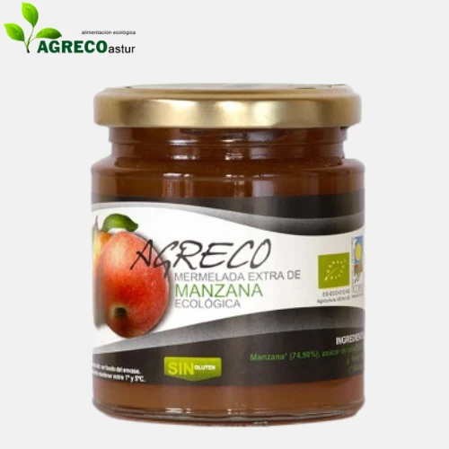 bote de agrecoastur de mermelada extra de manzana ecologica sin gluten cultivada en asturias